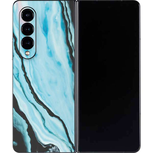 Aqua Blue Marble Ink Galaxy Z Fold4 5G Skin